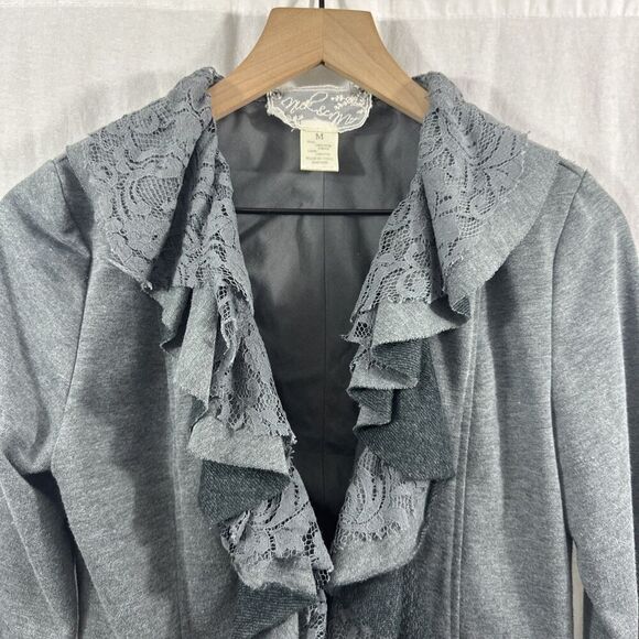 Nic & Mo Anthropologie Lace Ruffle Coquette Peplum Jersey Knit Cardigan Womens M - Picture 4 of 9